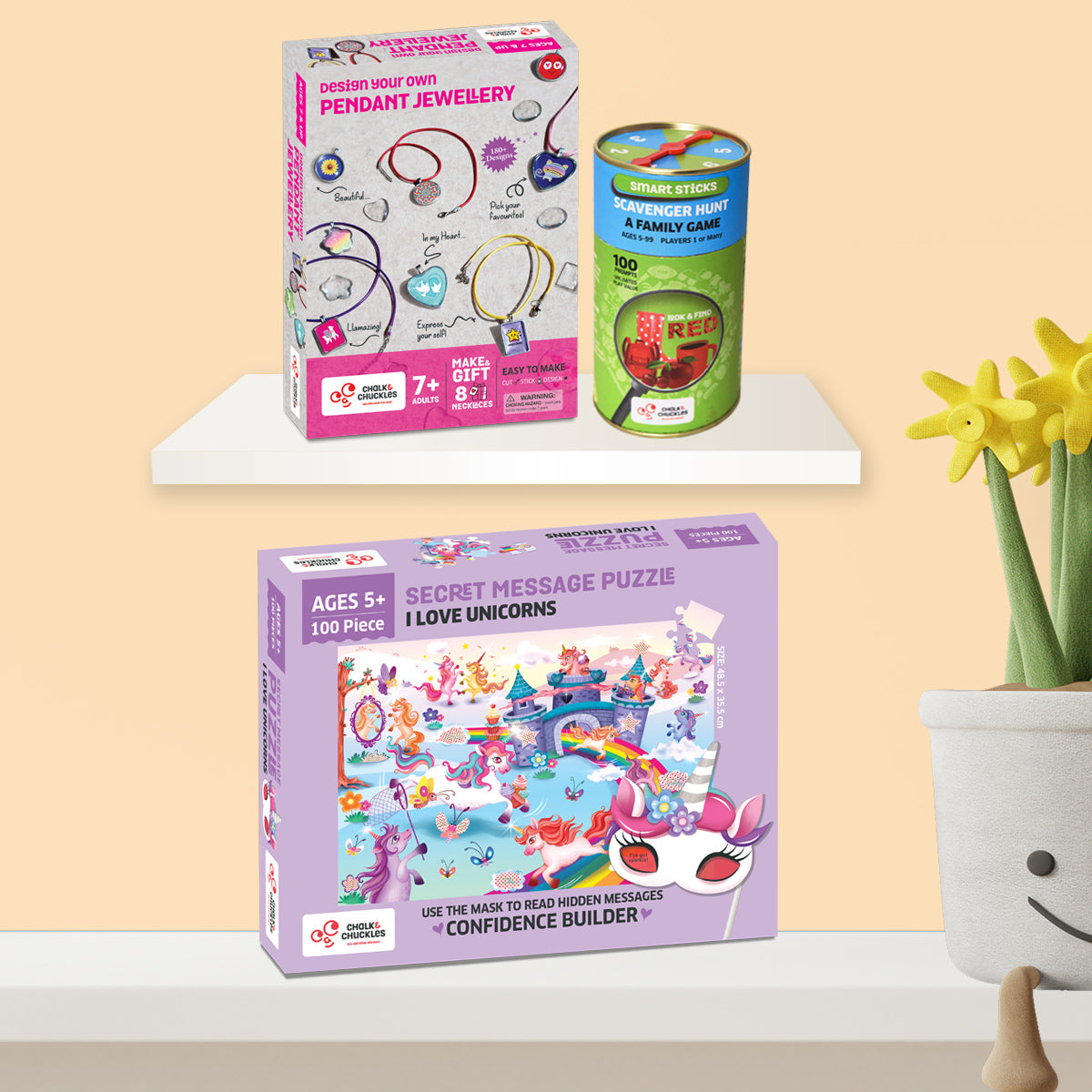 Chalk and Chuckles Happy Gifts For Kids Creative Puzzle, Craft and Game Activities. Creative Learning Activities Box