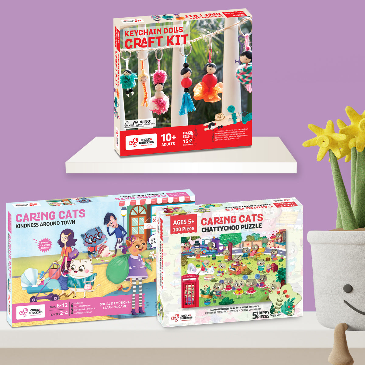 Chalk and Chuckles Kindness Activities Combo Pack. Puzzle, Board Game and Craft Activity For Girls and Boys. Develop gratitude, thoughtfulness, respect and empathy through toys and games.