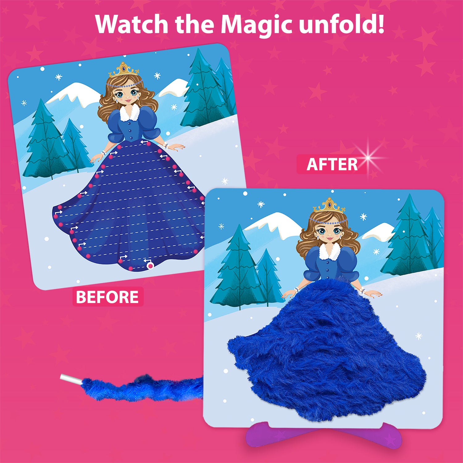 Princess lace art before and after craft activity – threading yarn for kids 3 to 6, DIY sensory toy for girls