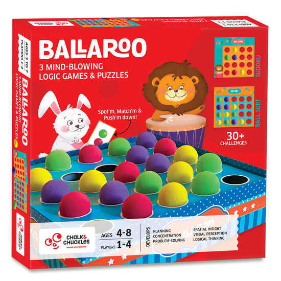 Chalk and Chuckles Ballaroo 3-in-1 Logic Games & Puzzles fo rKids ages 4-8 Years