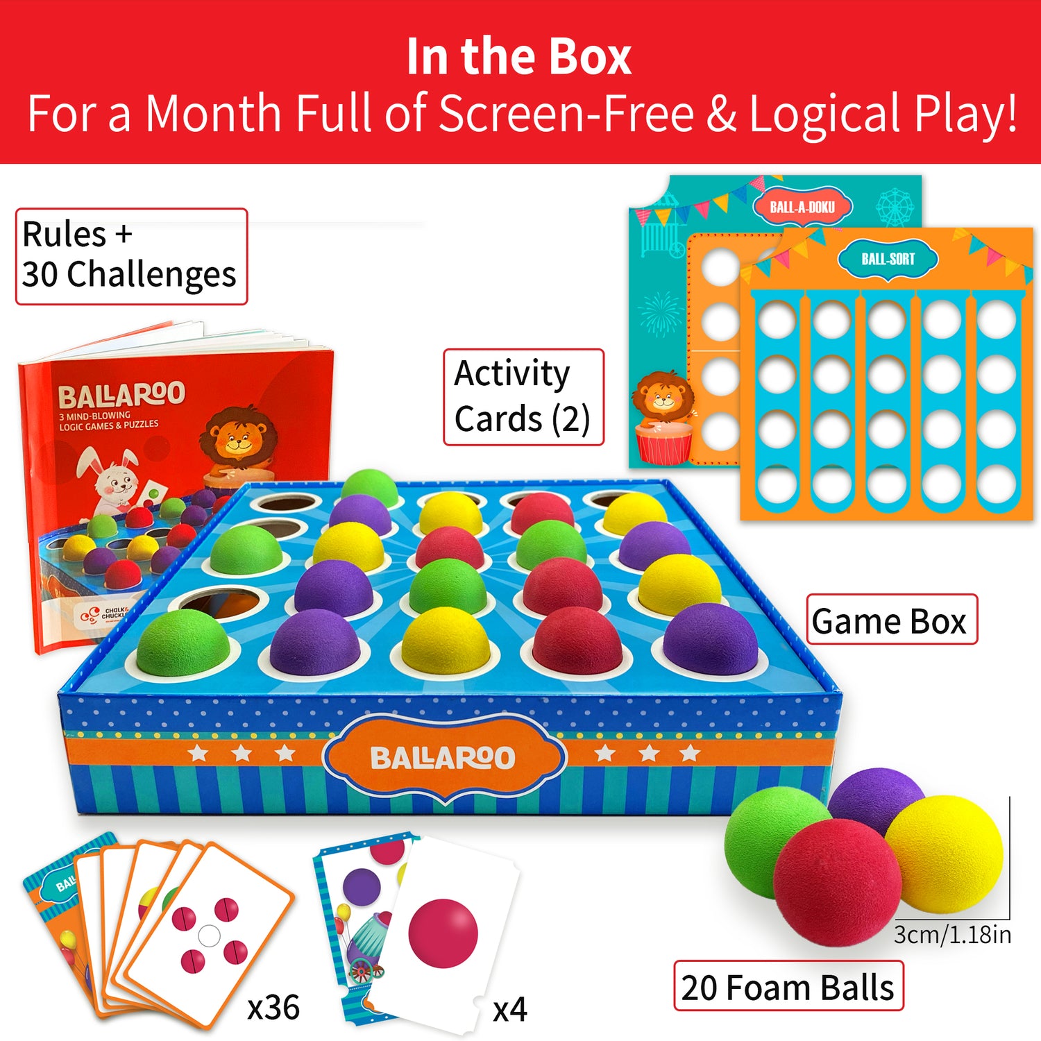 Chalk and Chuckles Ballaroo Brain Game Box Contains for Screen-free and Logical Play
