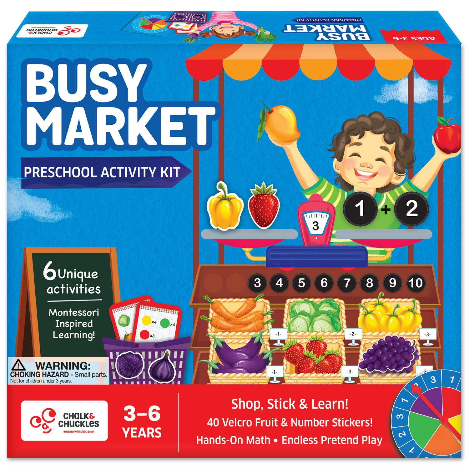 Busy Market pretend play shopping activity kit for kids ages 3-6 with math learning and Montessori-inspired educational play