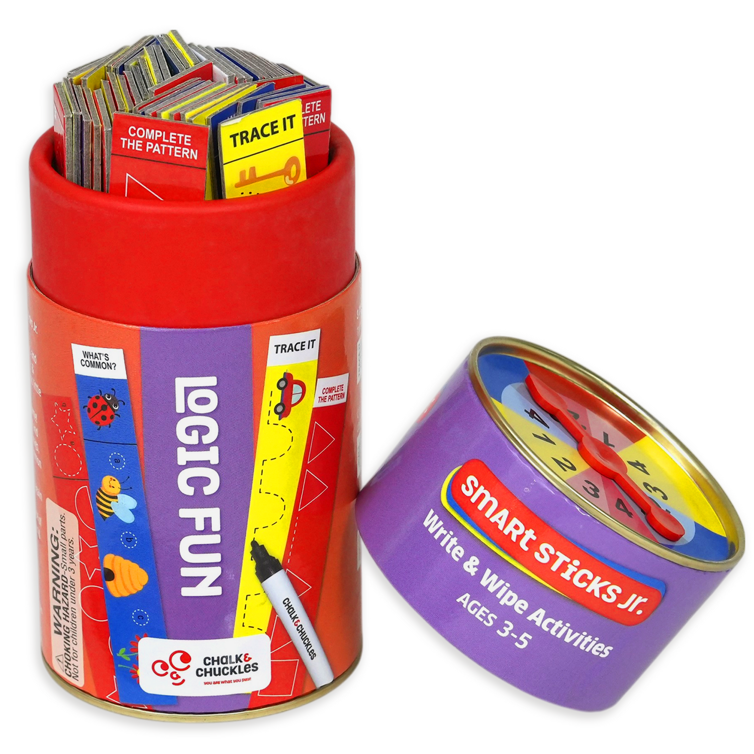 Smart Sticks Junior Logic Fun write and wipe activity game for kids ages 3–5 with spinner cap and reusable learning sticks. Educational toy set