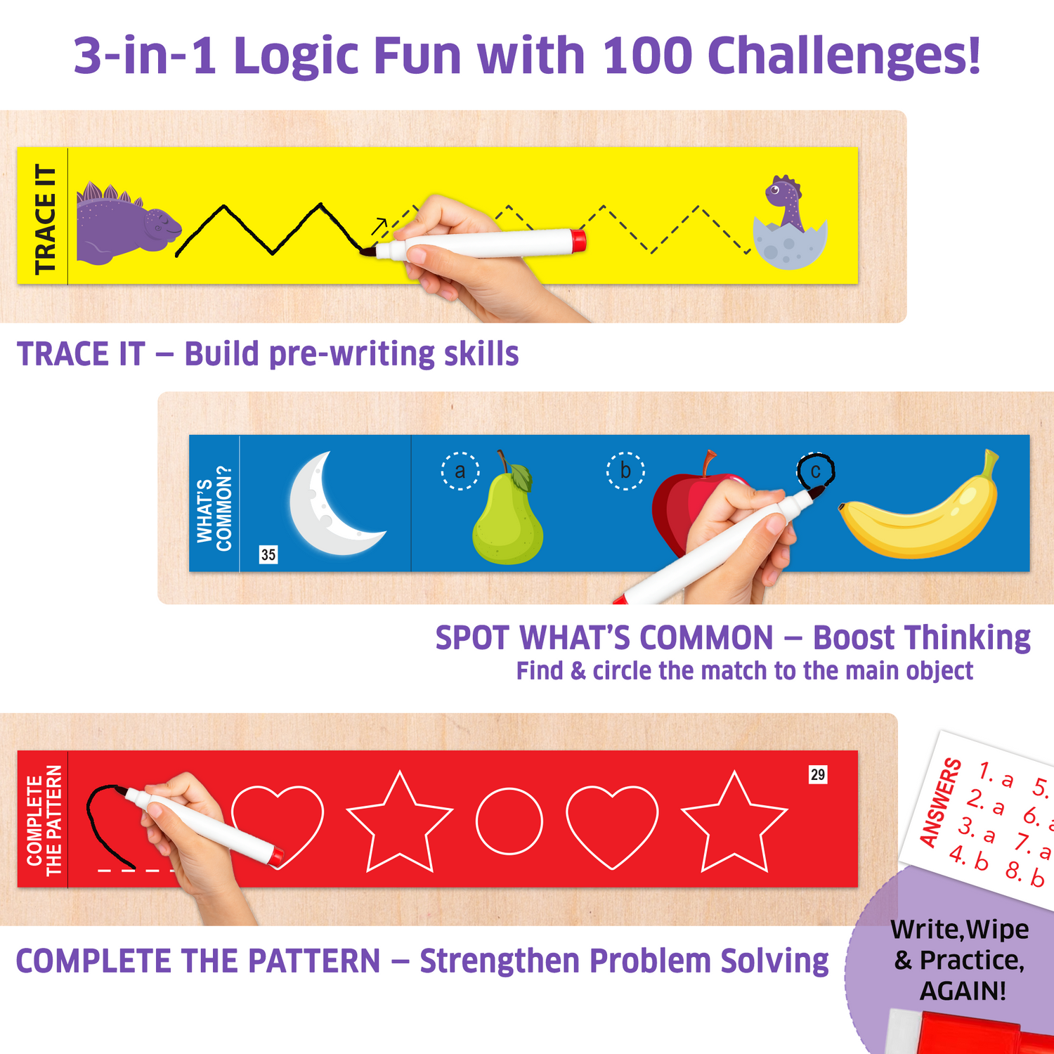 Educational tool with three activities: tracing, spot what&