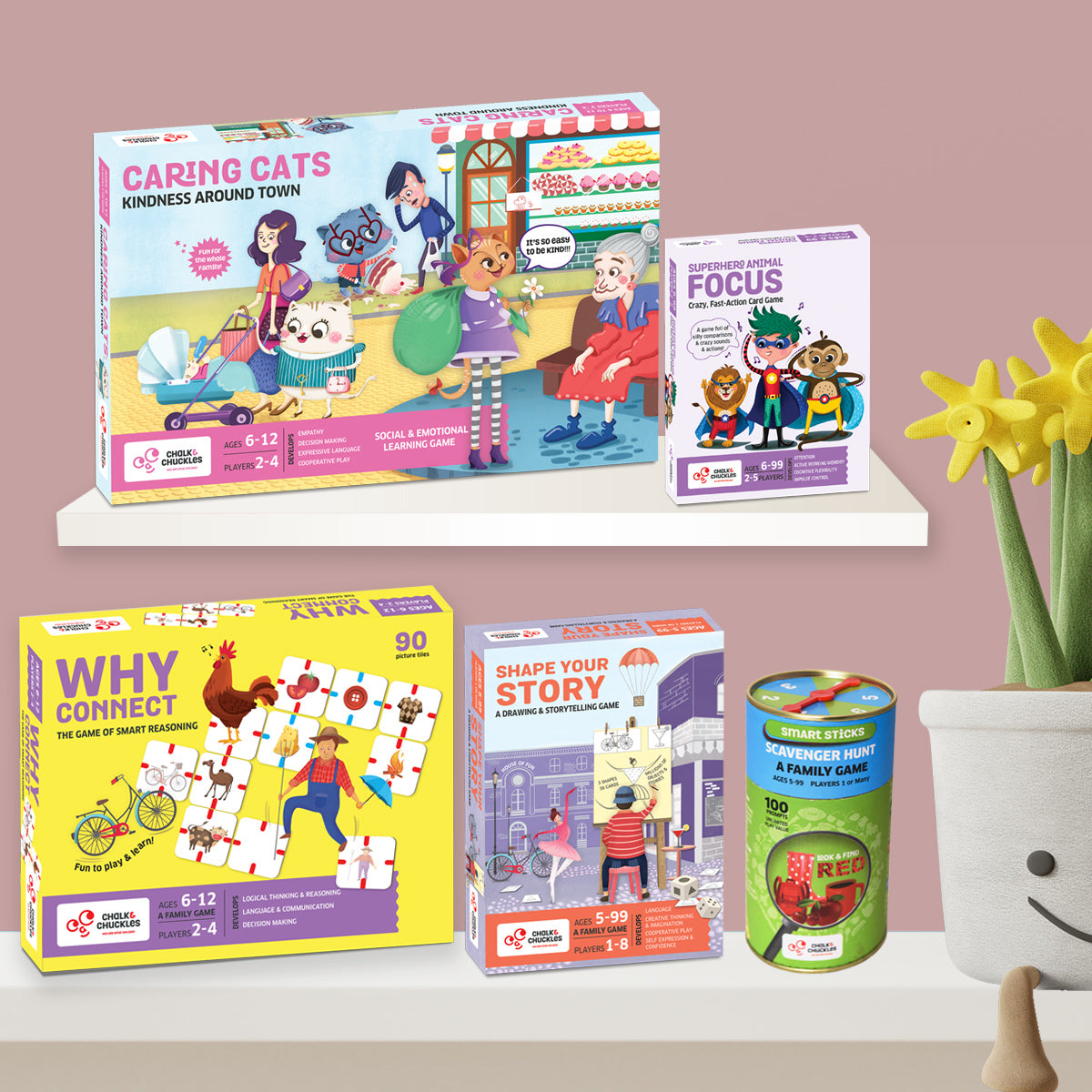 Chalk and Chuckles Logical & Critical Thinking Educational Games and Toys Activity Box Bundle. Games to promote empathy, problem solving and STEM Skills