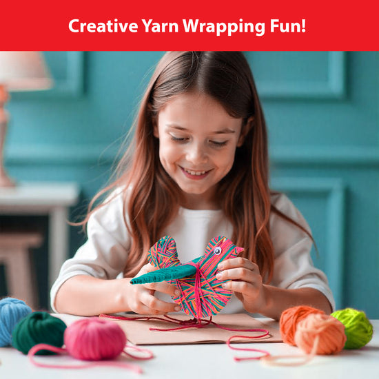 Girl enjoying Chalk and Chuckles Yarn Birds Craft Kit—fun and screen-free yarn wrapping activity for kids, teens, and adults. A perfect DIY art and craft gift set for girls age 8+ who love creativity, crafting, and handmade decorations.